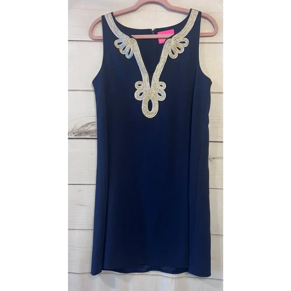 lilly pulitzer navy blue dress Lilly Pulitzer Callista Shift Women's Dress True Navy : XL